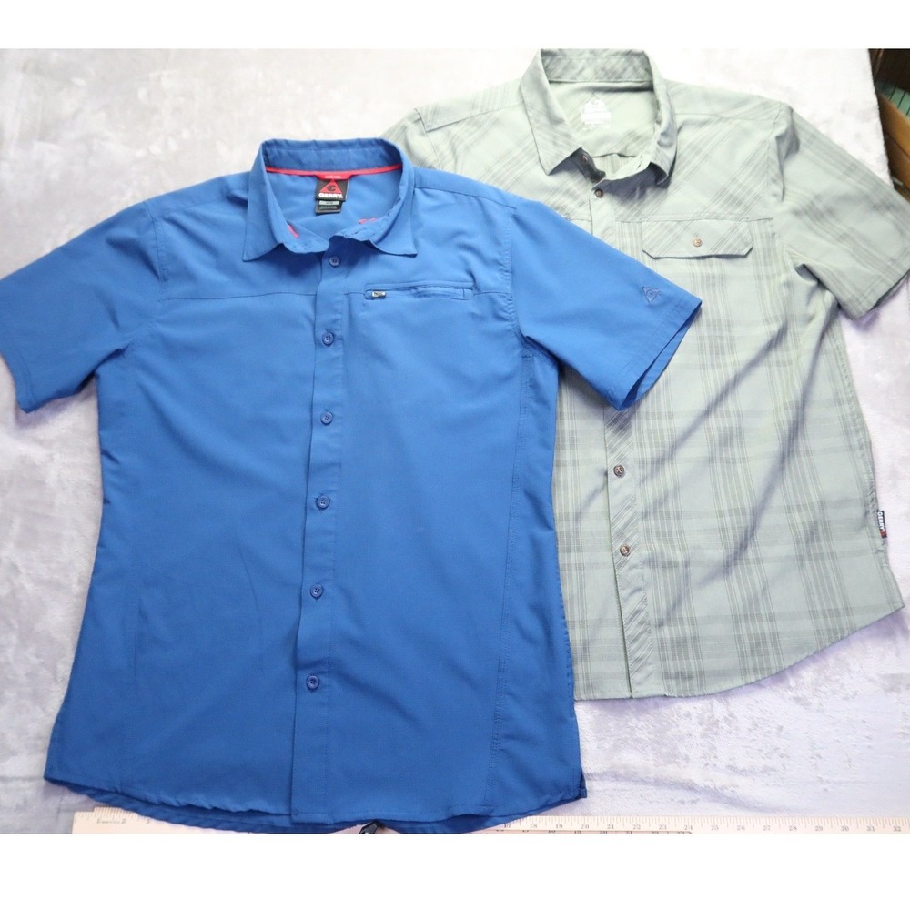 Lot of 2 Gerry Men's Short Sleeve Button Down Hiking Shirts Blue Plaid Size M